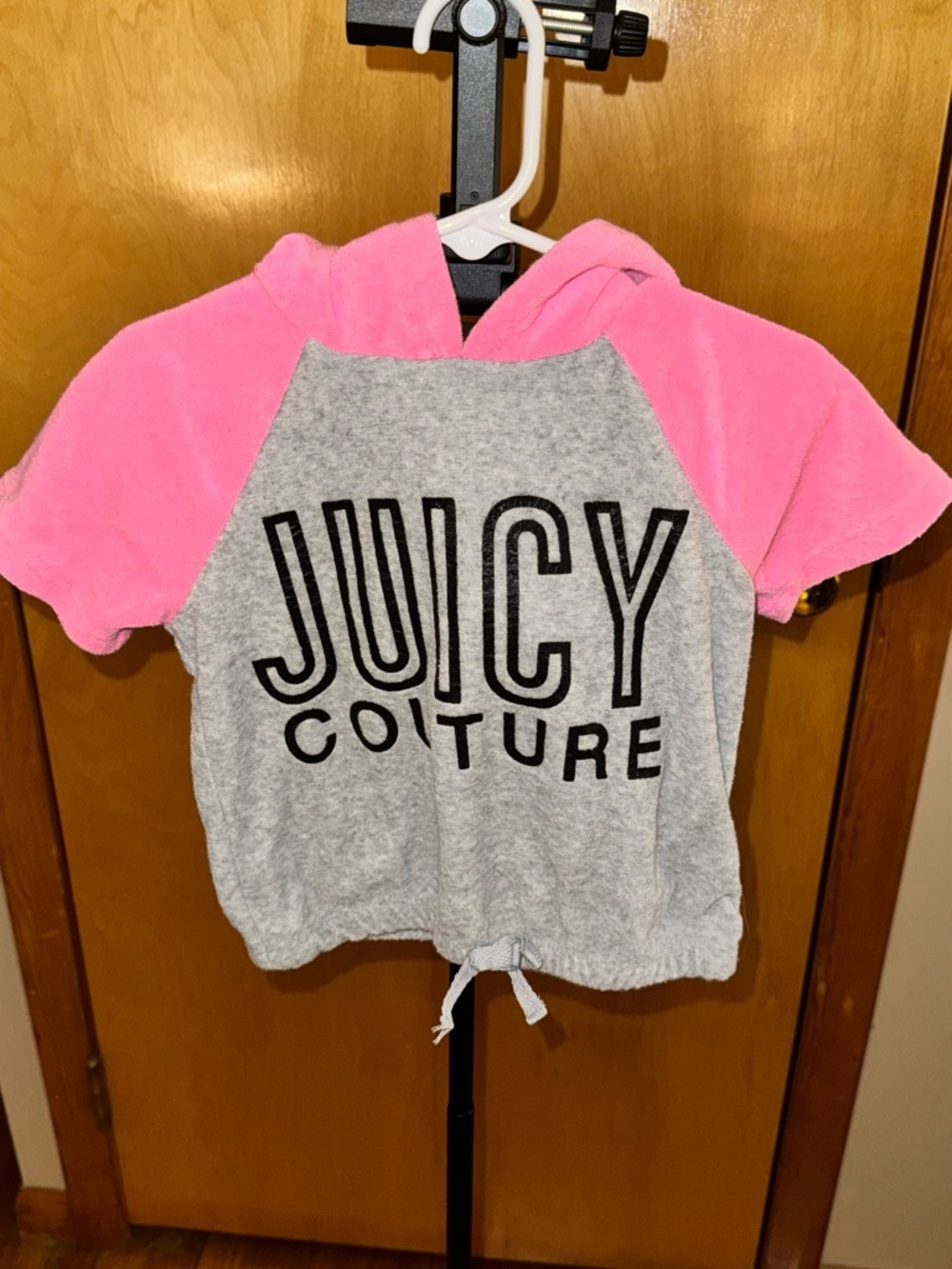 Juicy Couture Gray & Pink Short-Sleeve Hooded Top